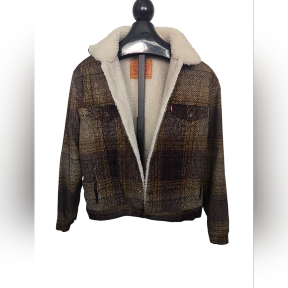 Levi's Jackets & Blazers - Levi's Corduroy  Tan and Brown Plaid Sherpa Jacket